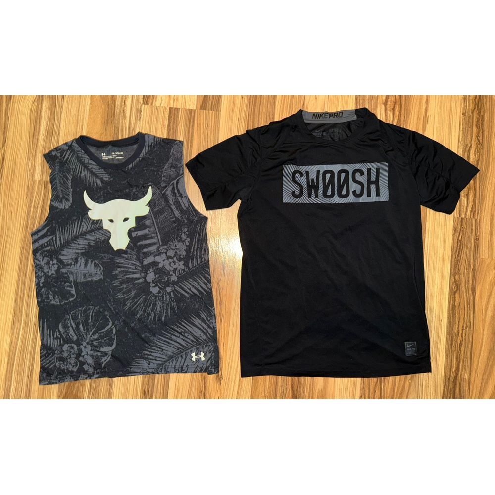 Nike Pro Under Armour Boys XL Shirts Tank Short Sleeve Lot Of 2 Dri-fit Cotton